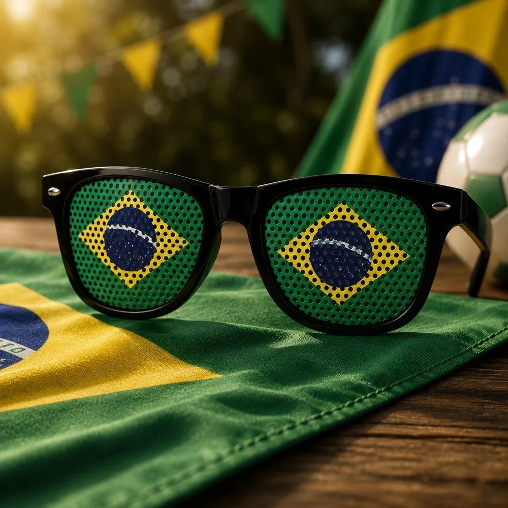 Brazil Flag Sunglasses, UV400 Protection, Unisex Novelty Glasses for Soccer Fans